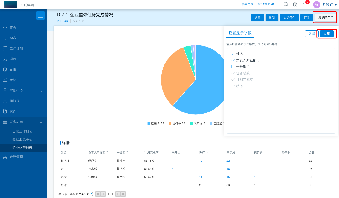 企业运营报表