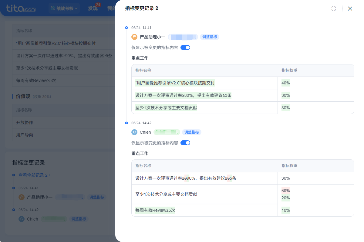 2025年6月升级 | 「绩效」考核表新增指标变更记录